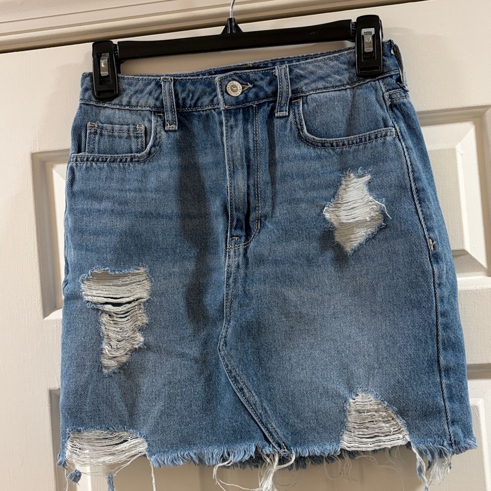 Hollister Blue Distressed Mini Skirt
